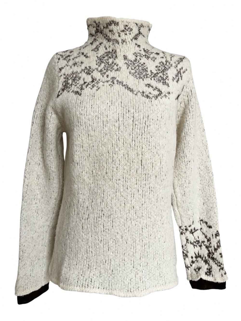 RARE Vintage Dries Van Noten Cream Wool Chunky Open Knit Mock Neck Sweater M L